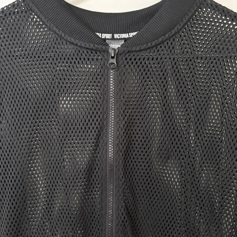 *New* Victoria sport Black Mesh sheer Zip-Up Bomber Jacket size Large